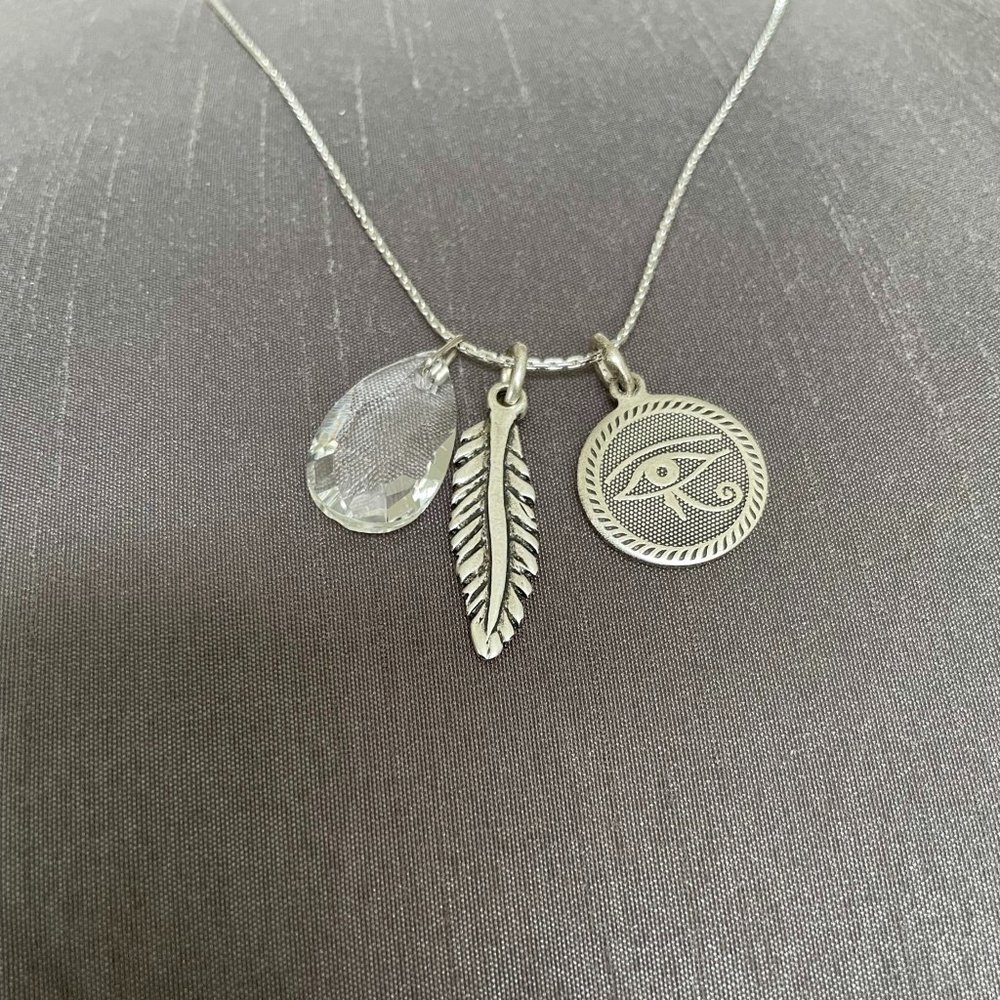 Alex and Ani vintage 3 charm silver necklace